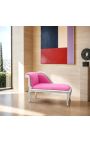 Louis XV Chaise Longue Pink Velvet Fabric и сребърно дърво - 6