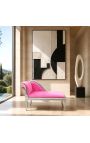 Louis XV Chaise Longue Rosa Samtgewebe und Silberholz - 7