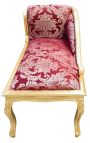 Baroque chaise longue red satin fabric "Gobelins" pattern and gold wood