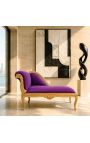 Louis XV Chaise Longue Purple samta audums un zelta koks - 10