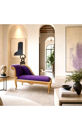 Louis XV chaise longue lila bársony szövet és arany fa - 2