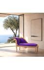 Louis XV Chaise Longue Purple samta audums un zelta koks - 8