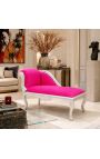 Louis XV Chae Longue Fuchsia vaaleanpunainen sametti kangas ja hopea puu - 2