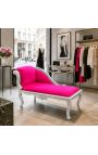 Louis XV Chaise Hongue Fuchsia ružičasta baršunasta tkanina i srebrno drvo - 8