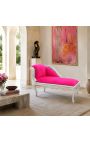 Louis XV Chaise Longue Fuchsia roosa samet kangast ja hõbedast puit - 3