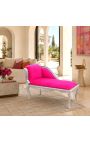 Louis XV Chaise longue Fuchsia Pink Velvet Tessuto e legno d'argento - 4