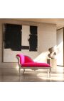 Louis XV Chaise Longue Fuchsia Tela de terciopelo rosa y madera de plata - 9