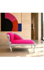 Louis XV Lehátka Longue Fuchsia Růžová sametová tkanina a stříbrné dřevo - 10