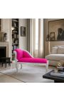 Louis XV Chaise Longue Fuchsia rozā samta auduma un sudraba koka - 6