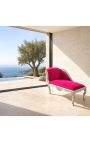 Louis XV Chae Longue Fuchsia vaaleanpunainen sametti kangas ja hopea puu - 7