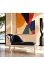Louis XV Chaise Longue Black LectAtte i srebro drvo - 11