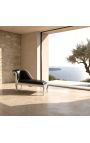 Louis XV chaise longue svart skinn og sølv tre - 8
