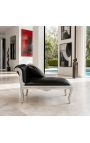 Louis XV chaise longue svart skinn og sølv tre - 6
