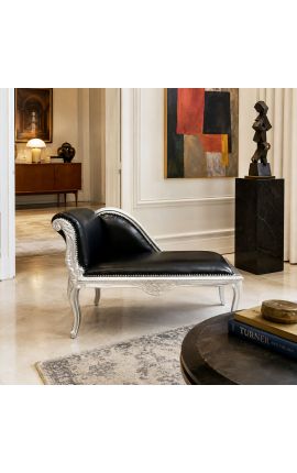 Louis XV Chaise Longue Black LectAtte i srebro drvo - 2