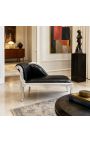 Louis XV chaise longue negre i fusta de plata - 2
