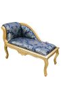 Barokní křesla Longue Louis XV stylu modrá satínová tkanina "Hráči" zlaté dřevo - 13