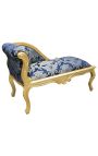 Barokní křesla Longue Louis XV stylu modrá satínová tkanina "Hráči" zlaté dřevo - 14