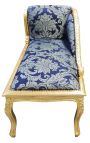 Barokní křesla Longue Louis XV stylu modrá satínová tkanina "Hráči" zlaté dřevo - 15
