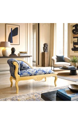 Scaun baroc lung louis xv stil albastru "Gobelini" lemn de aur - 2