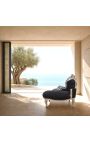 Chaise longue barocca di velluto nero con legno argento - 11