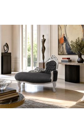Barok chaise longue zwart fluweel met zilverhout - 2