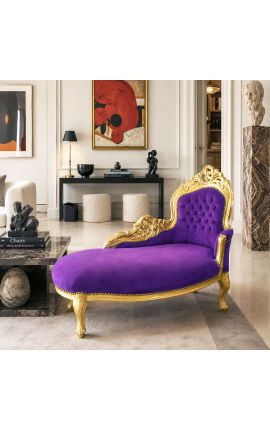 Baroque Chaise Longue Velvet Velvet con legno d'oro - 2