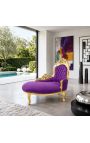 Chaise Barroco Longue Roxo Veludo com madeira de ouro - 7