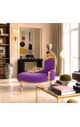 Barokke chaise longue paarse fluwelen met goud hout - 5