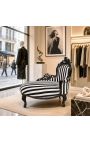 Chaise longue barocco Tessuto a strisce in bianco e nero con legno nero - 5