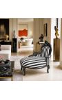 Chaise longue barocco Tessuto a strisce in bianco e nero con legno nero - 3
