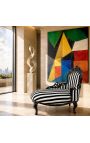Μπαρόκ Chaise Longue μαύρο και άσπρο ριγέ ύφασμα με μαύρο ξύλο - 10