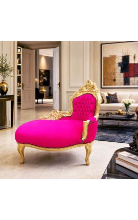 Baroka chaise longue fuksija samta ar zelta koksni - 2