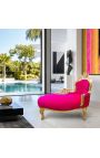 Barokke chaise longue fuchsia fluwelen met goud hout - 7