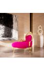 Barokke chaise longue fuchsia fluwelen met goud hout - 6