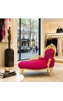 Бароков шайз Longue Burgundy кадифе със златно дърво - 6