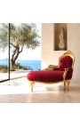 Méridienne baroque tissu velours bordeaux et bois doré - 10