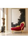 Chaise barroc llarg, vellut de borgoña amb fusta d'or - 7