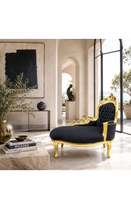 Barokk chaise longue must samet kullast puidust - 2