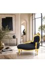 Barroco chaise longue negro terciopelo con madera de oro - 2