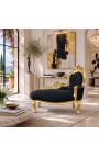 Barroco chaise longue negro terciopelo con madera de oro - 7