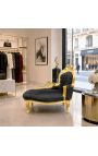 Barroco chaise longue negro terciopelo con madera de oro - 5