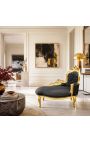 Barroco chaise longue negro terciopelo con madera de oro - 3