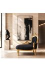 Barroco chaise longue negro terciopelo con madera de oro - 12