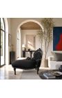 Barokke chaise longue zwart fluweel en zwart hout - 5