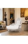 Barroco chaise longue piel blanca con madera de plata - 4