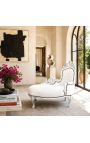 Barroco chaise longue piel blanca con madera de plata - 3
