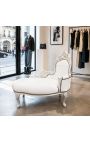 Baroque chaise longue white leatherette with silver wood - 8
