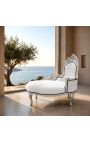 Baroque chaise longue white leatherette with silver wood - 9