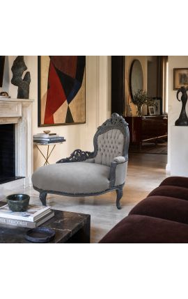 Veludo cinza longo chaise barroco com madeira cinza - 2
