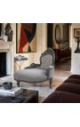 Barokní lehátko šedý samet s šedým dřevem - 2